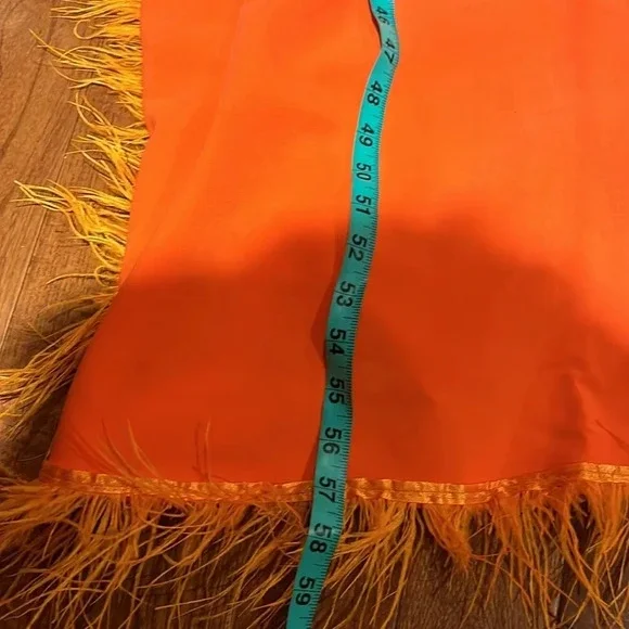 Vintage 1970’s Couture style Fashion Satin Osteich  Feather Trim Kaftan - Picture 7 of 15